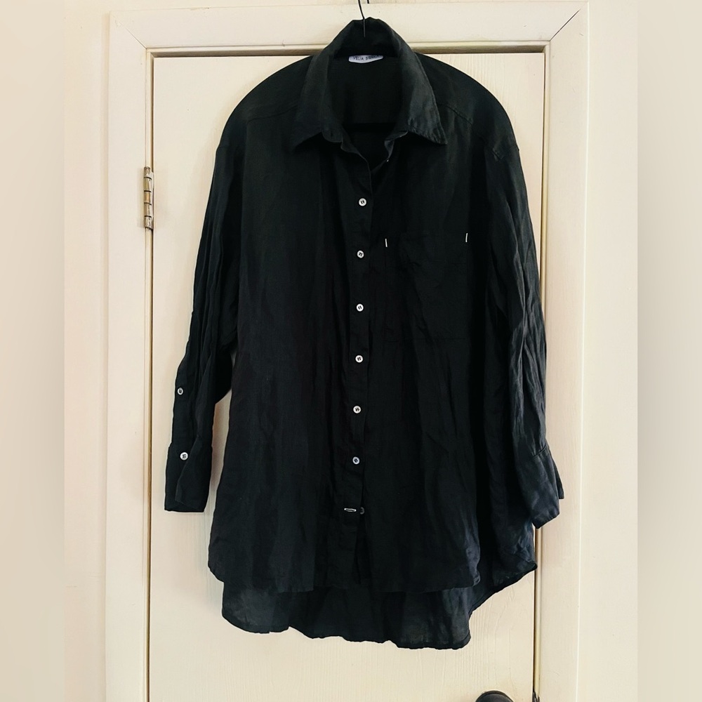 Womans Velia Sierra Lagenlook 100% Linen Artist Smock Button Front Tunic L